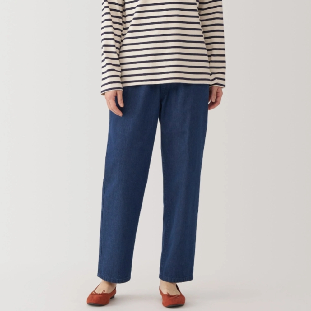 MUJI Women's Washed Denim Easy Tapered Pants